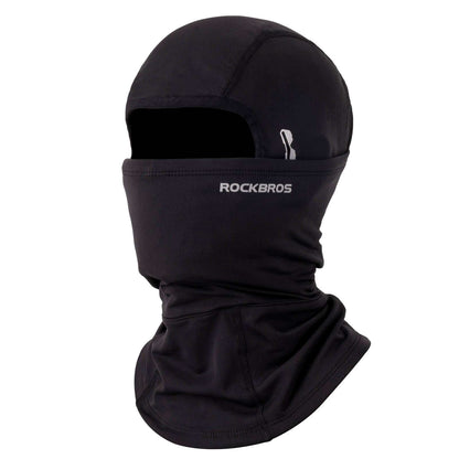Black ski balaclava with face coverage and glasses slot, ROCKBROS band