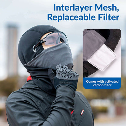 Black balaclava with interlayer mesh and replaceable activated carbon filter