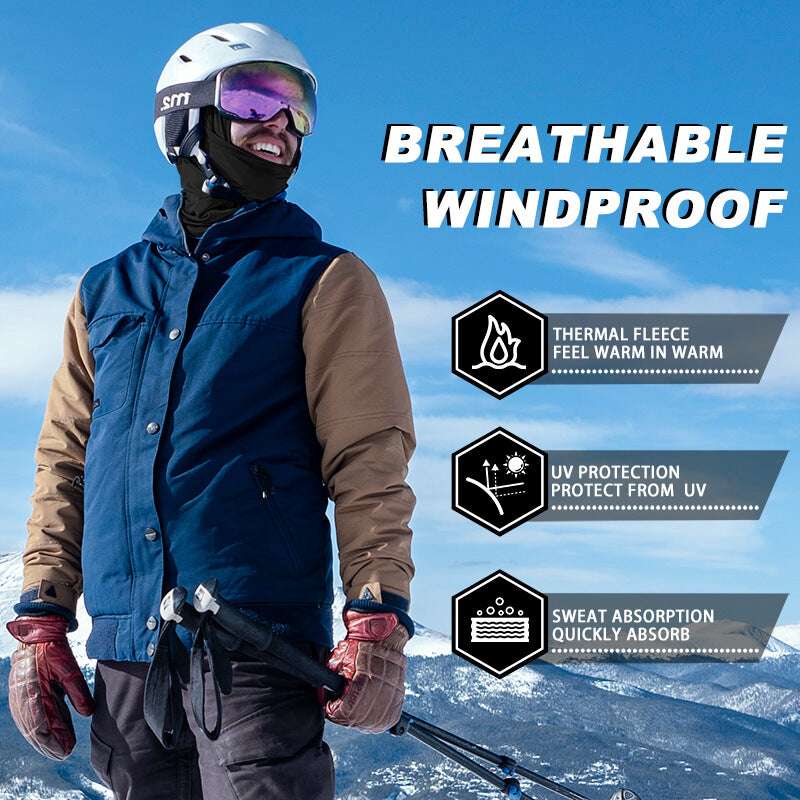 Thermal windproof balaclava ski mask, dark color, covering neck and face under helmet