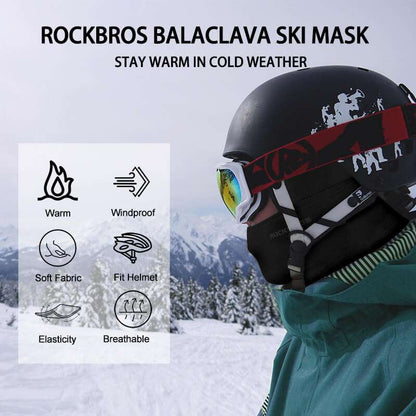 Black balaclava ski mask under helmet, covering cheeks and chin with neck flap