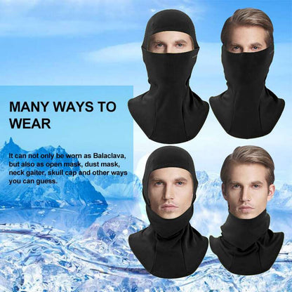 Thermal windproof balaclava ski mask set, black face and neck coverage views