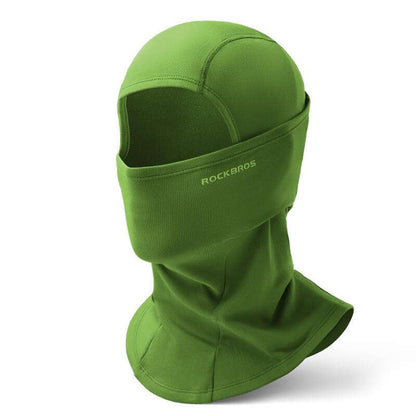 Green thermal balaclava ski mask with full hood and face opening.