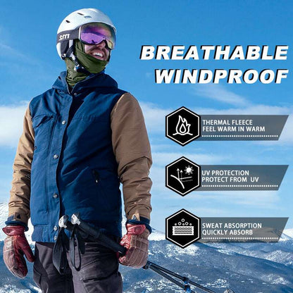 Green thermal balaclava ski mask under helmet, windproof face and neck coverage.