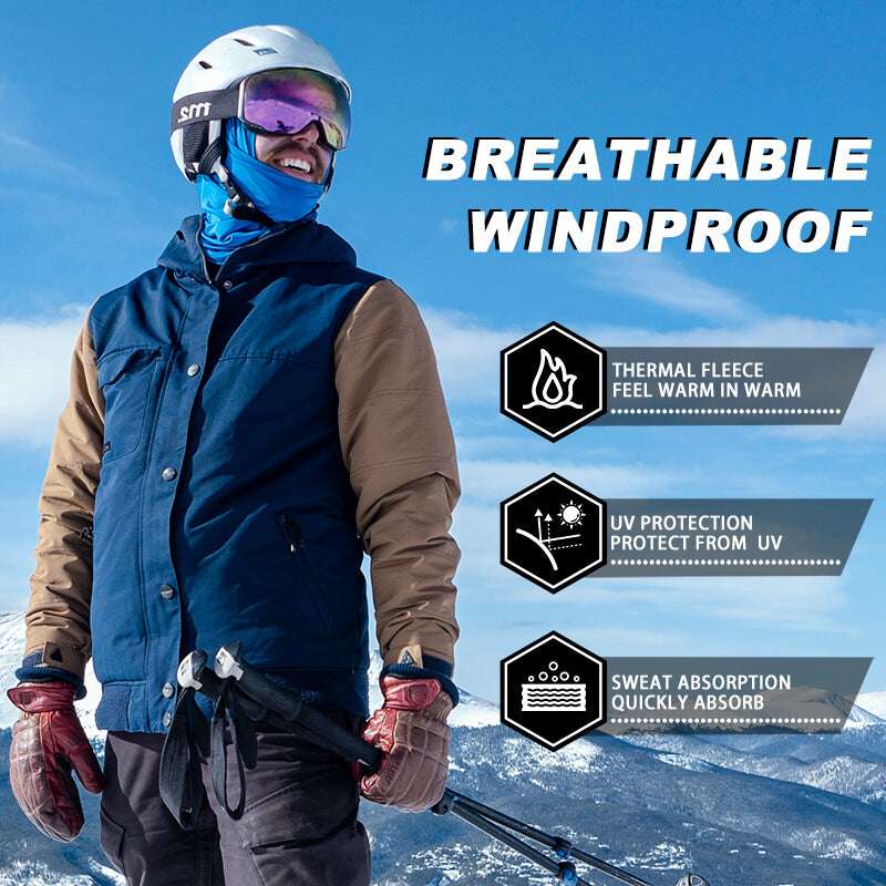 Gray balaclava ski mask on skier with helmet fit and full face cover