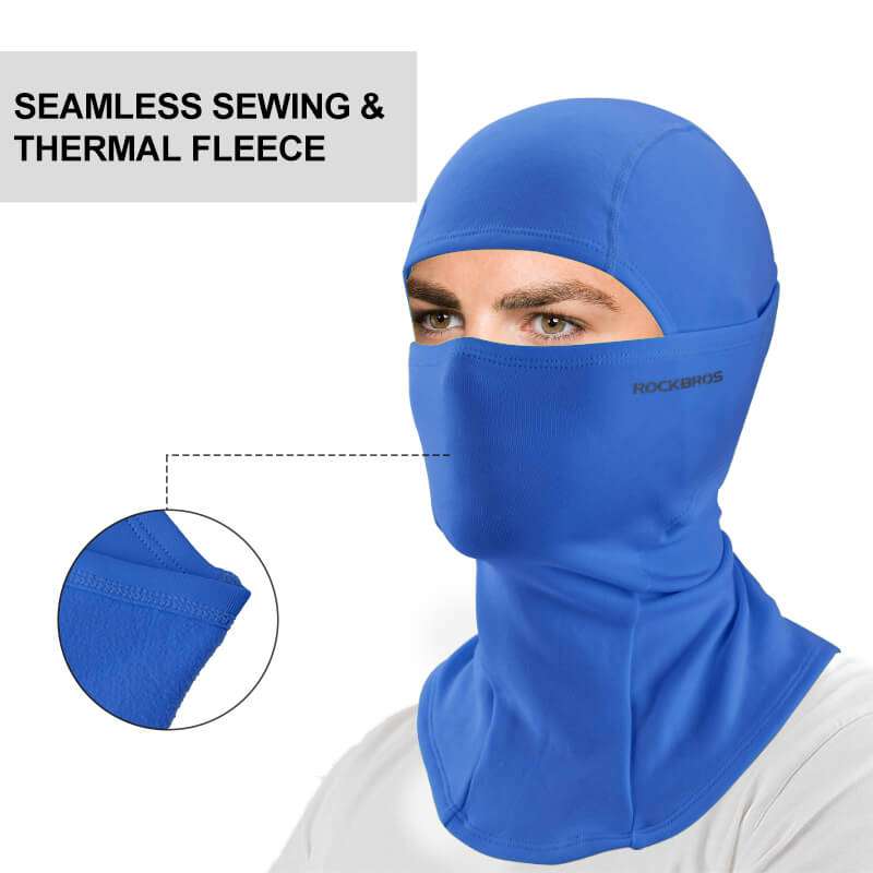 Blue balaclava ski mask with face opening and ROCKBROS logo on front