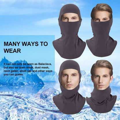 Thermal windproof balaclava ski mask set, dark gray face and neck coverage views