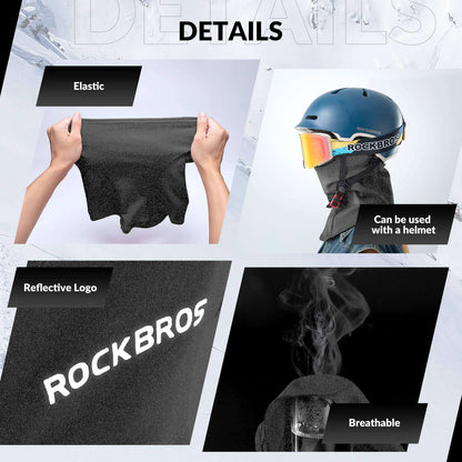 ROCKBROS balaclava ski mask, black fabric detail with elastic stretch and logo