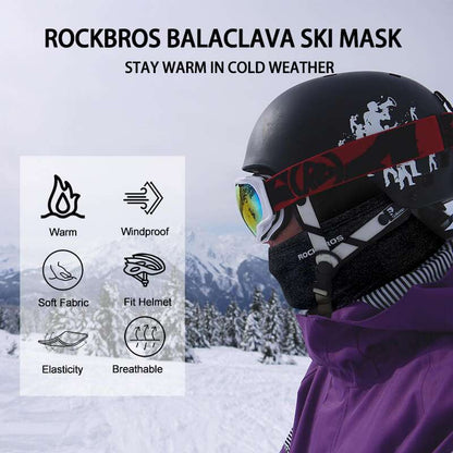 ROCKBROS thermal windproof ski balaclava mask, black face cover with helmet strap