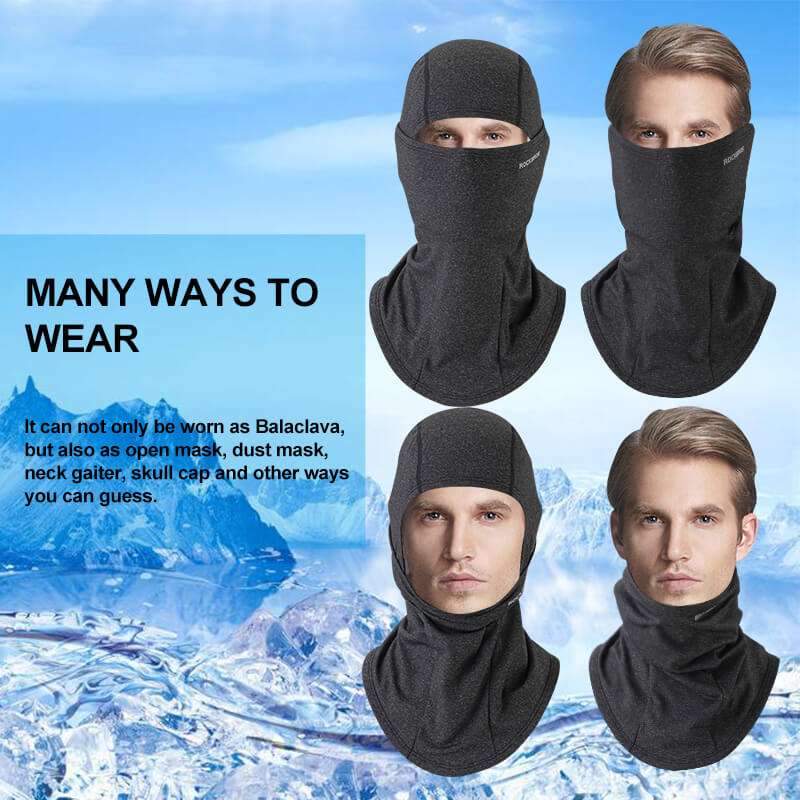 ROCKBROS thermal ski balaclava, dark gray face cover with full hood and chin coverage