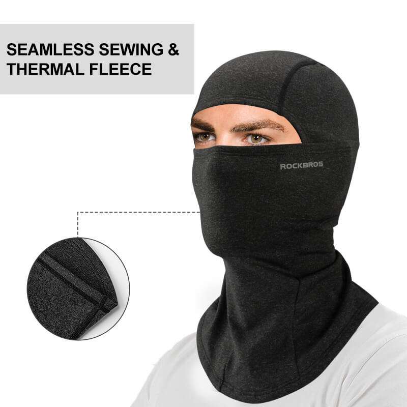 ROCKBROS thermal ski balaclava mask, black hood with face opening and chin guard