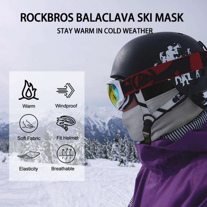 Light gray balaclava ski mask on a skier helmet with face opening and chin coverage