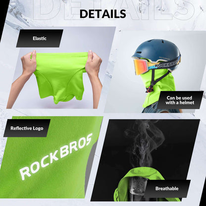Neon green balaclava with ROCKBROS logo and elastic fabric detail