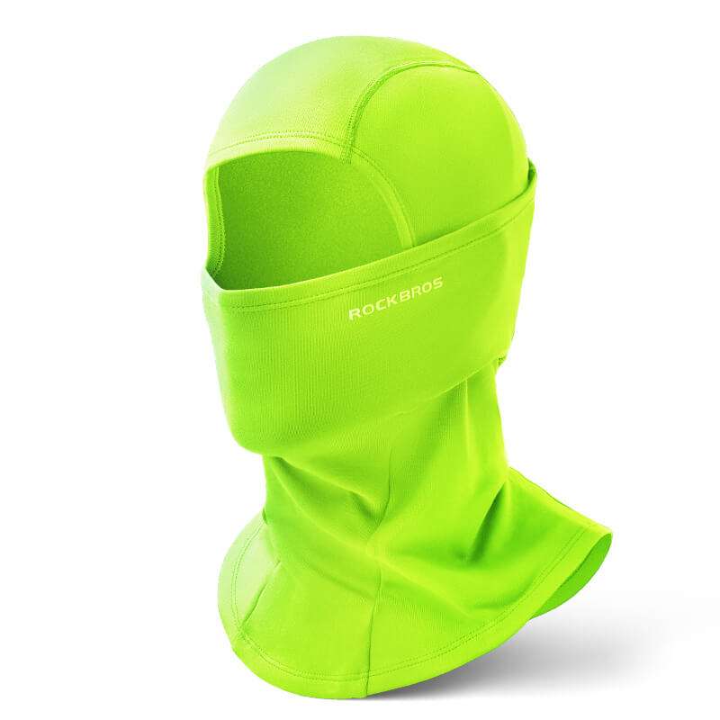ROCKBROS thermal ski balaclava, neon green hood with full face cover and neck drape