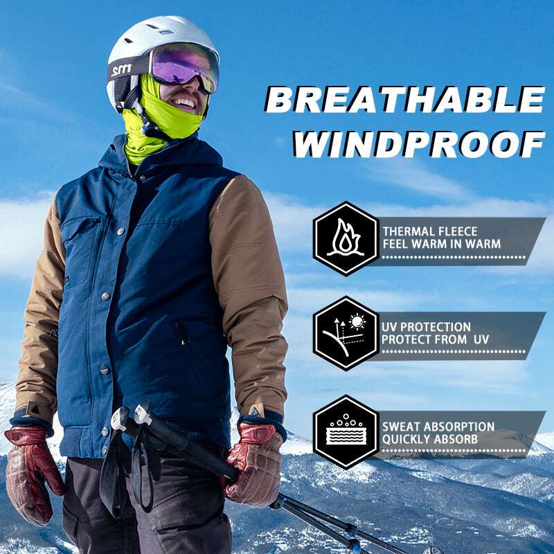 ROCKBROS thermal fleece windproof ski balaclava, neon green face mask with hood
