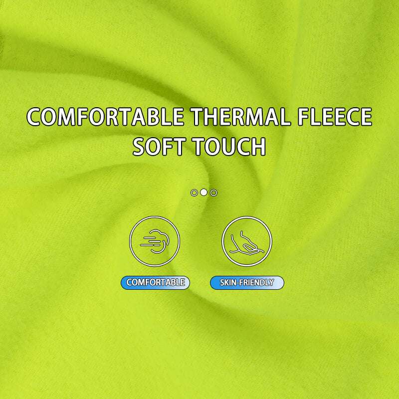 Neon green thermal fleece balaclava fabric close-up with soft texture