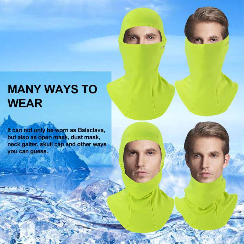 Thermal windproof balaclava ski mask in neon green with full face and neck coverage