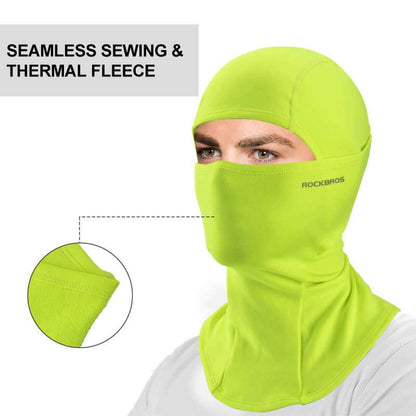 ROCKBROS thermal fleece balaclava ski mask in neon green with face opening and logo