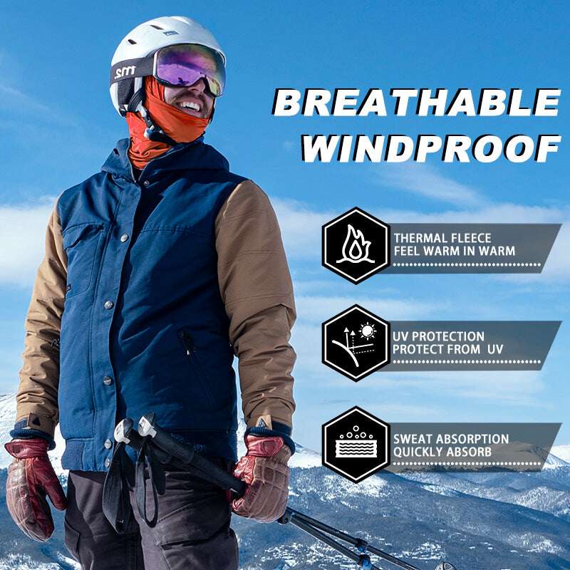 Thermal fleece balaclava ski mask worn under a helmet with windproof face coverage