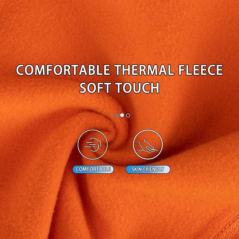 Orange thermal fleece balaclava fabric close-up with soft, breathable texture