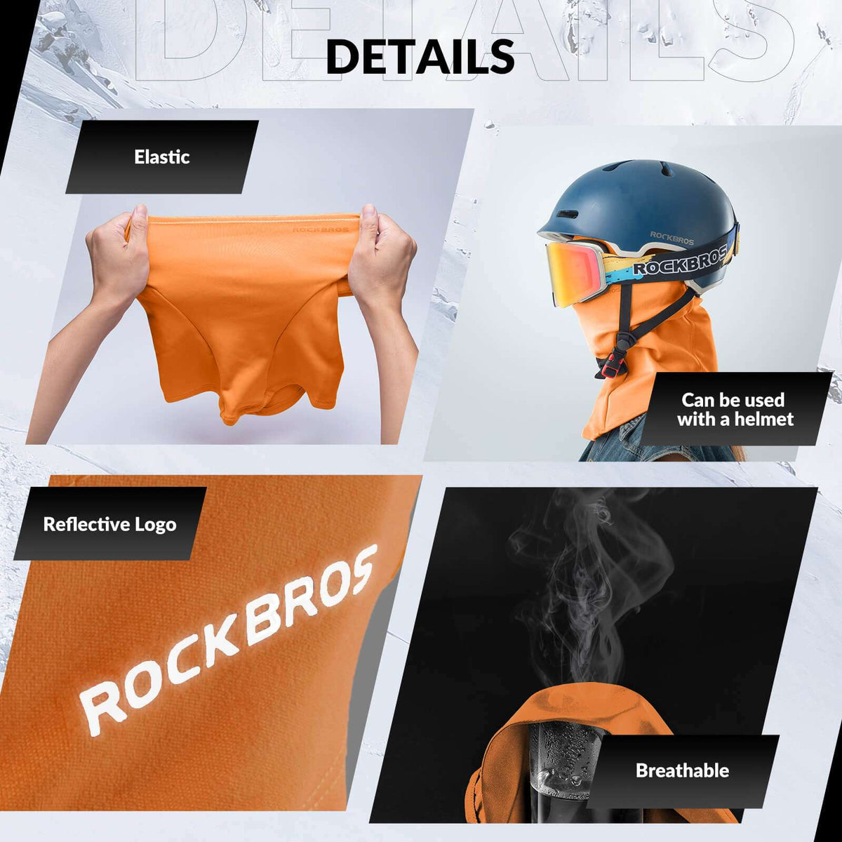 Orange thermal balaclava ski mask with face opening and hood coverage.