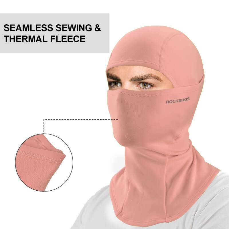 Pink balaclava ski mask with face opening and ROCKBROS logo on front