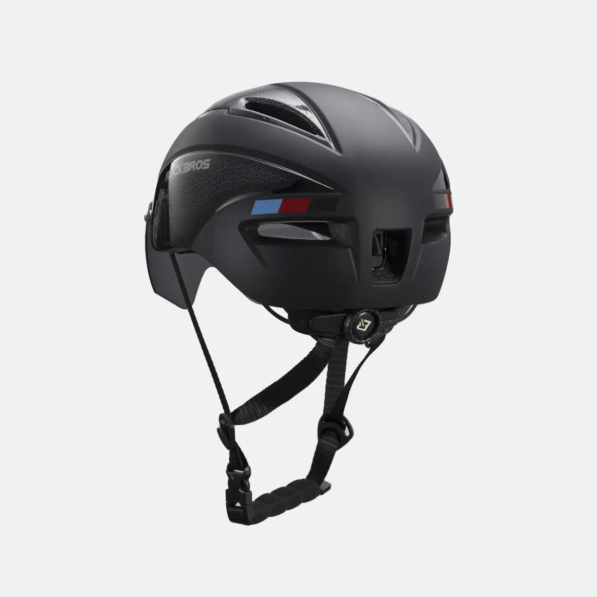 Dark gray bike helmet with side vents and adjustable chin strap