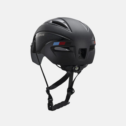 Dark gray bike helmet with side vents and adjustable chin strap