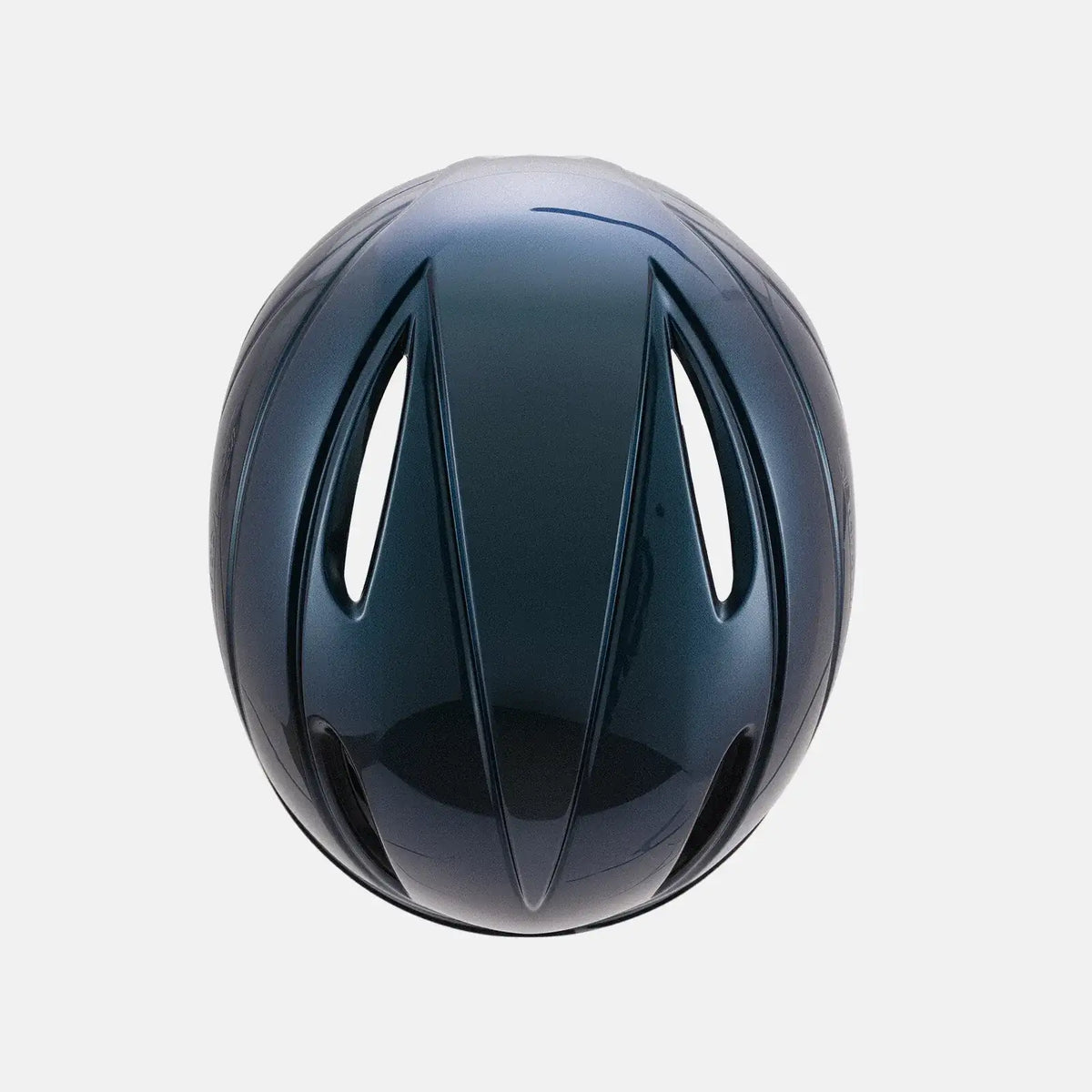 Blue bike helmet shell with aerodynamic channels, no visor attachment shown