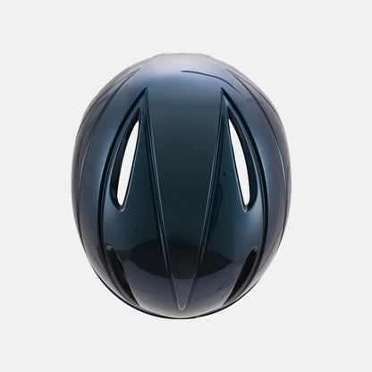 Blue bike helmet shell with aerodynamic channels, no visor attachment shown