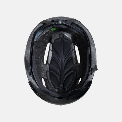 Black cycling helmet with rear shell vents and attached magnetic face shield.