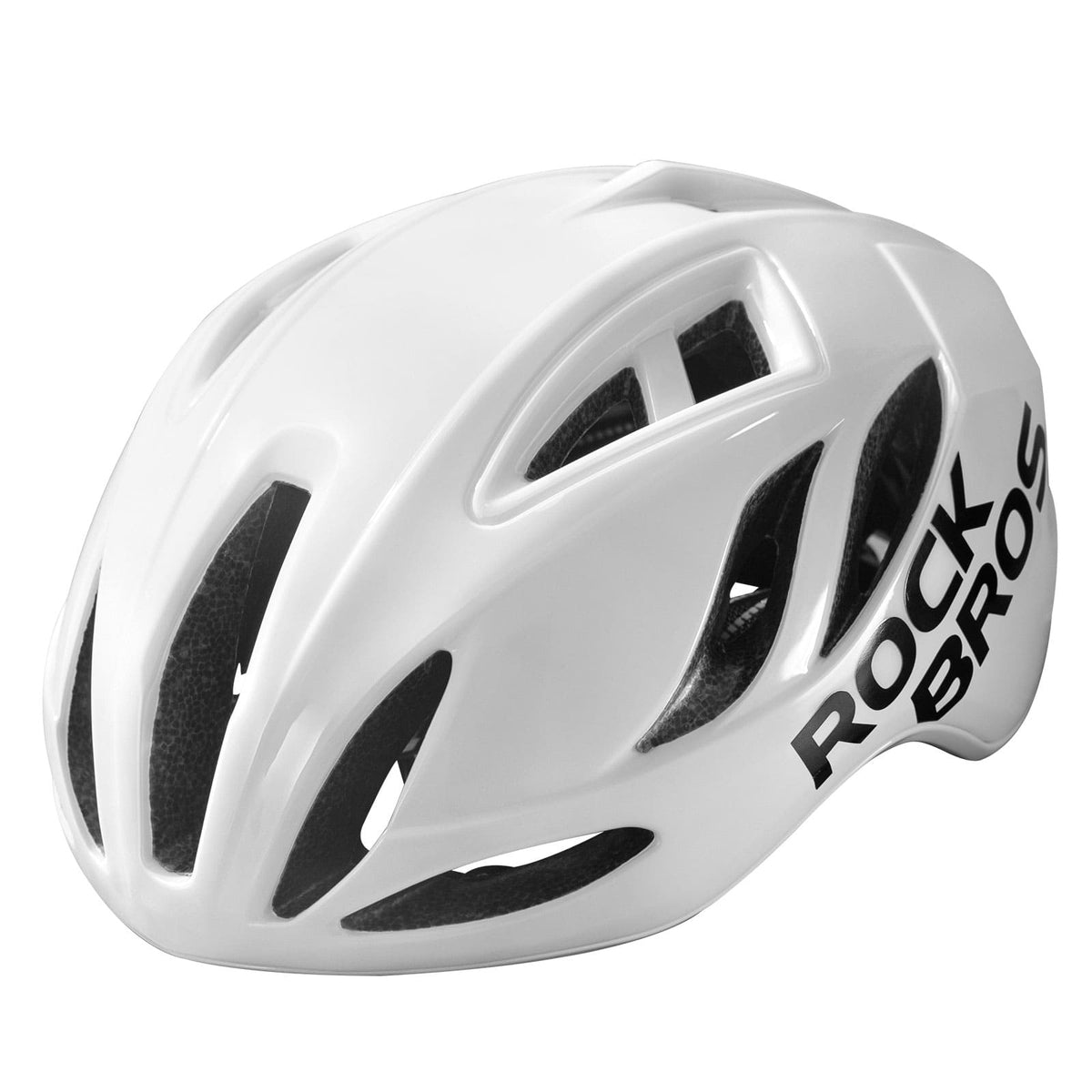 Pearl white glossy in-mold bicycle helmet with front vents and ROCKBROS logo