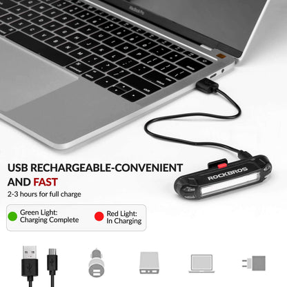 USB rechargeable rear bike light with charging cable connected