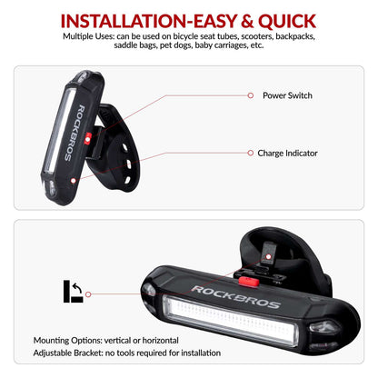 Adjustable rear bike light bracket with power switch and mounting points