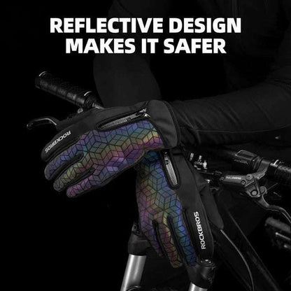 Winter cycling gloves with multicolor geometric pattern and zippered wrist pocket