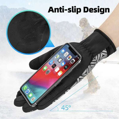 Winter cycling gloves gripping a smartphone in front-hand view