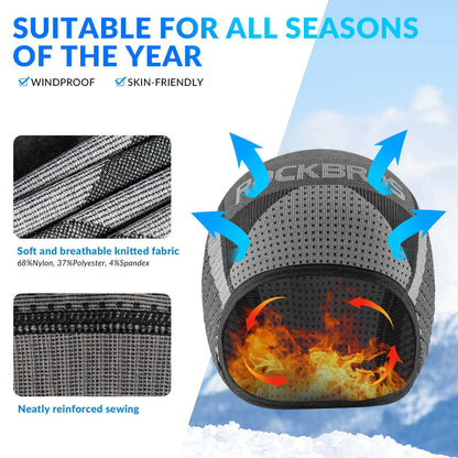Grey knit cycling skull cap liner with black side bands and padded texture