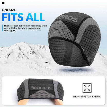 Grey ROOKBROS cycling skull cap liner with black panels and stretch knit