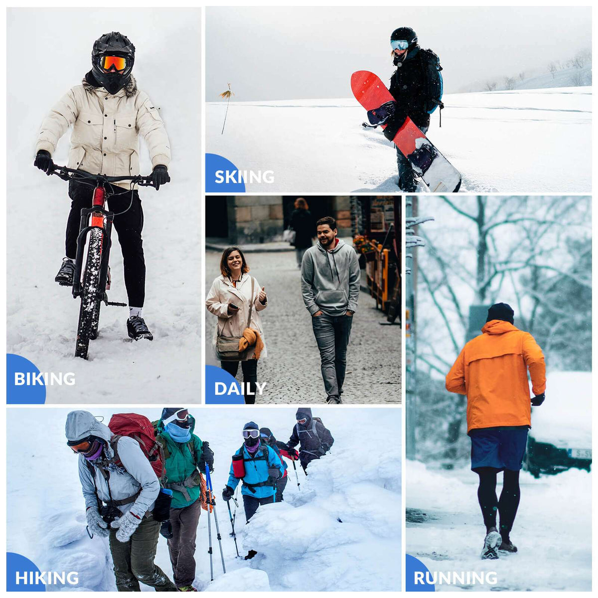 Grey cycling skull cap liner worn during winter skiing and running scenes