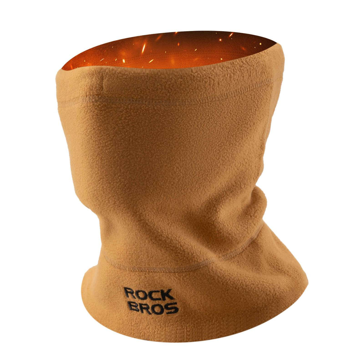 Brown fleece neck warmer and ski mask with ROCKBROS logo on front