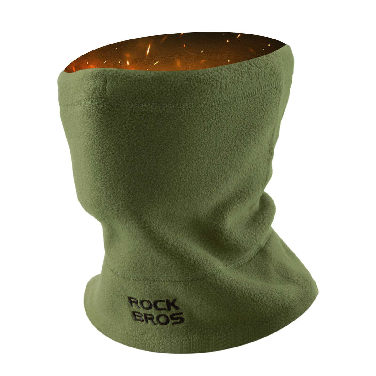 Green fleece neck warmer and ski mask with ROCKBROS logo on front