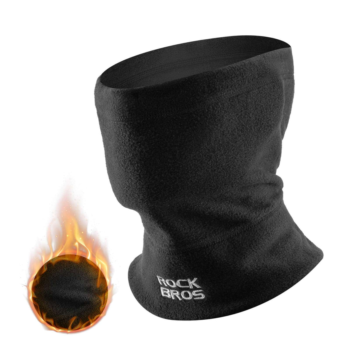 Black fleece neck warmer and ski mask, ROCKBROS logo at center