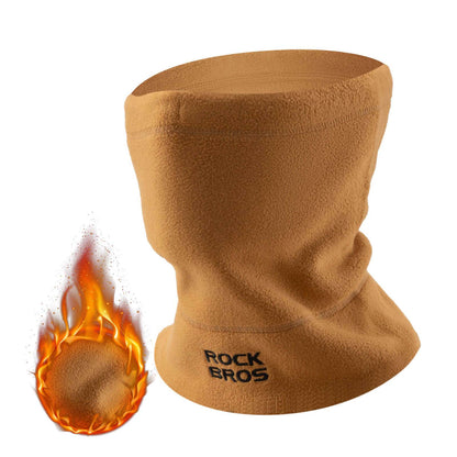 Brown fleece neck warmer and ski mask, ROCKBROS logo at center