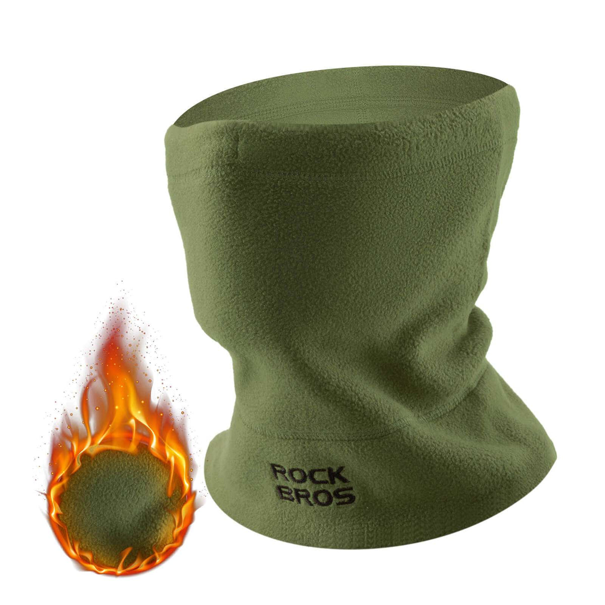 Green fleece neck warmer and ski mask, ROCKBROS logo at center