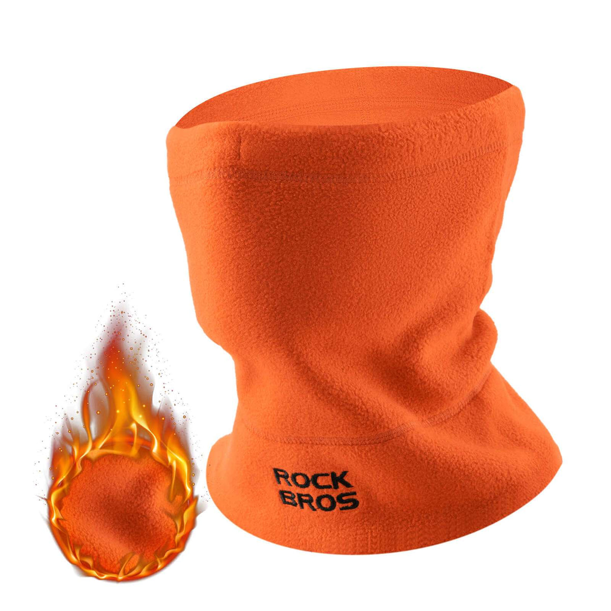 Orange fleece neck warmer and ski mask, ROCKBROS logo at center