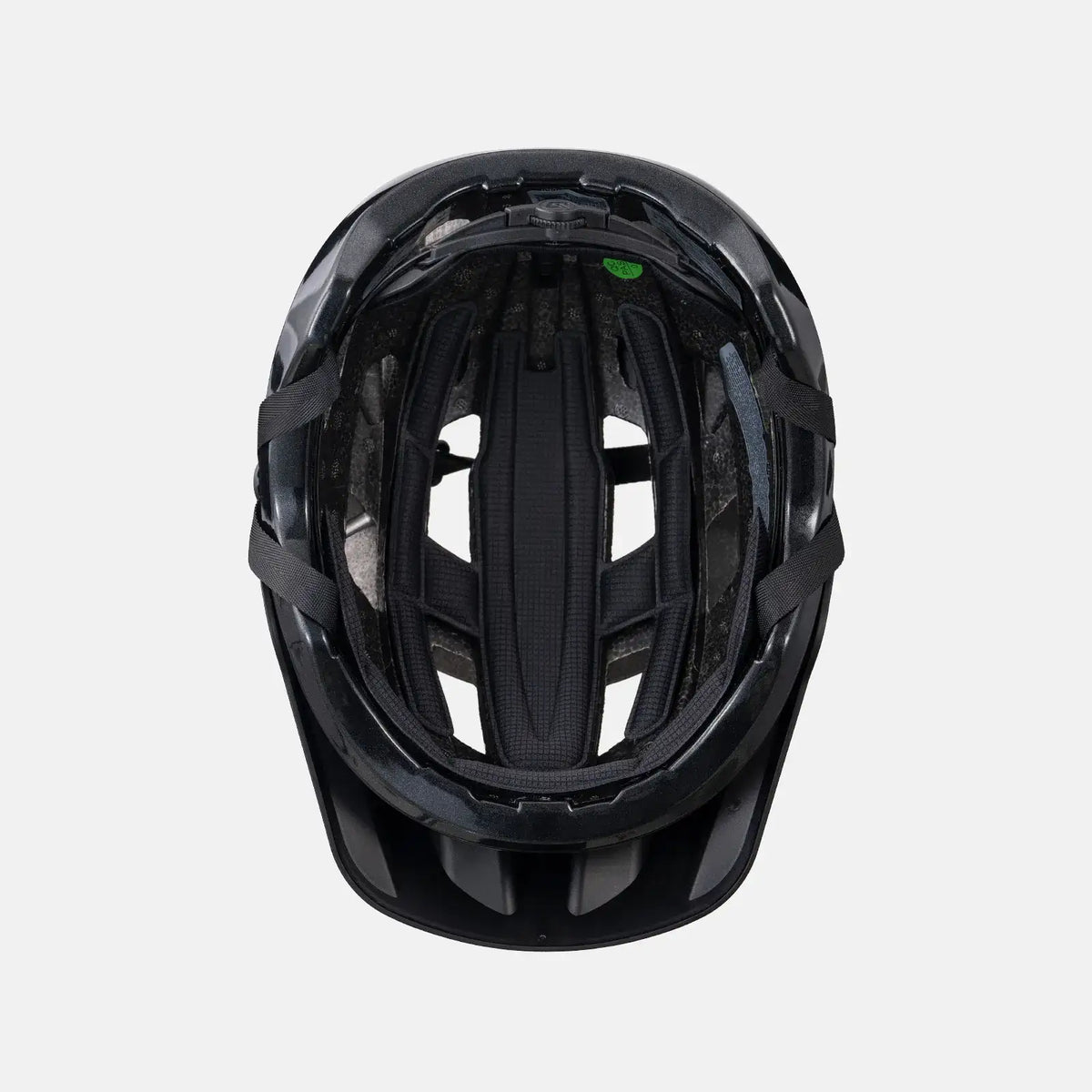 Black youth bike helmet inner padding and strap webbing detail