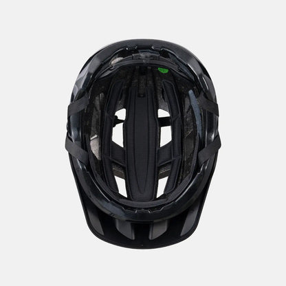 Black youth bike helmet inner padding and strap webbing detail