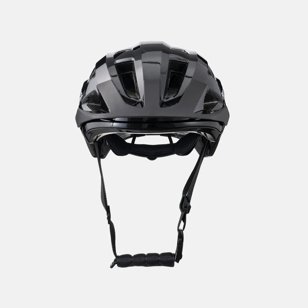Black youth bike helmet top view with vent channels