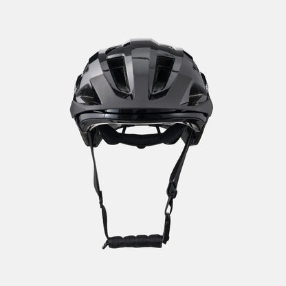 Black youth bike helmet top view with vent channels