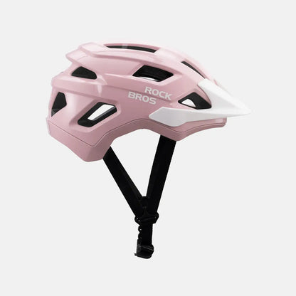 Pink youth bike helmet three-quarter view with vent openings and strap