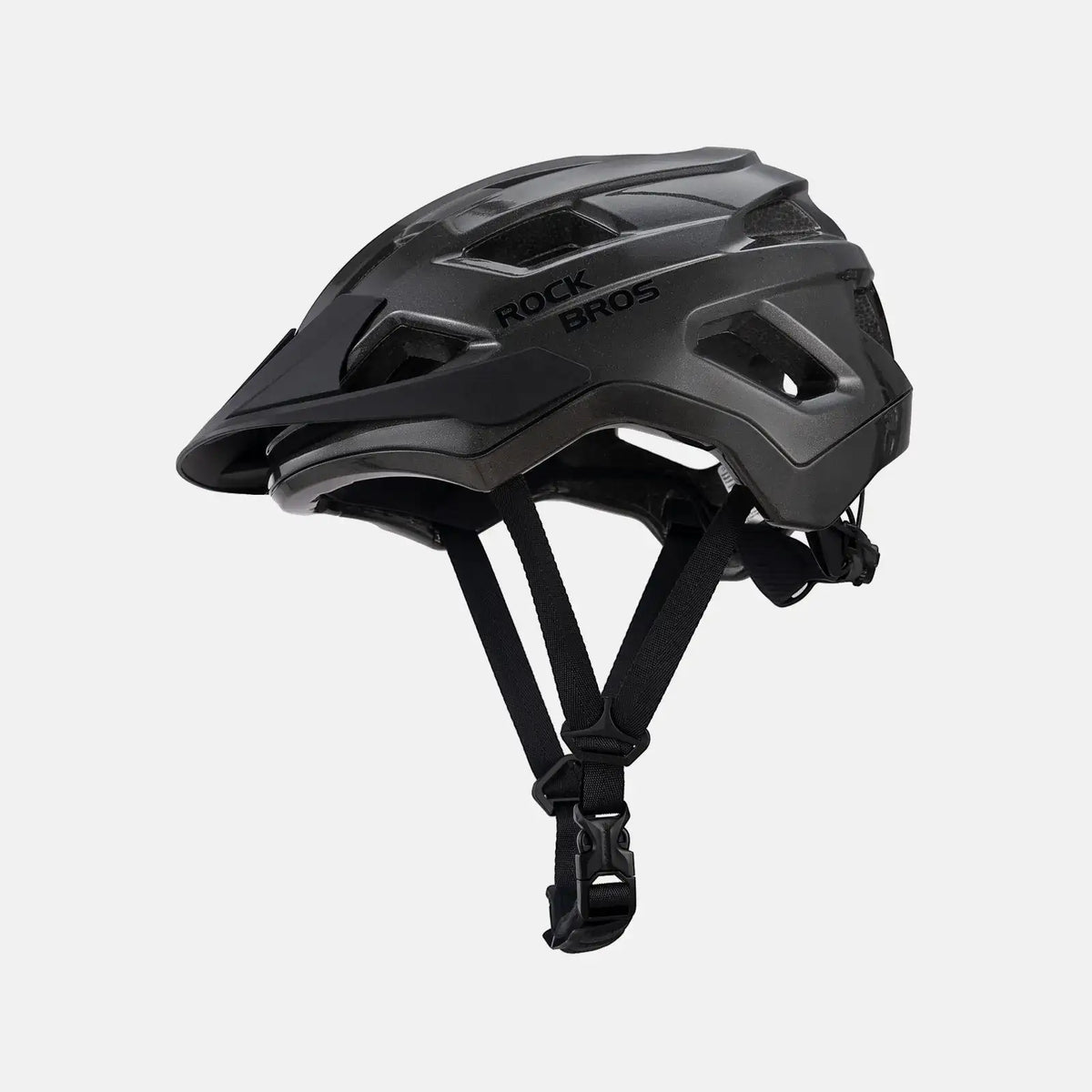 Youth bike helmet, black with vented shell and adjustable chin straps